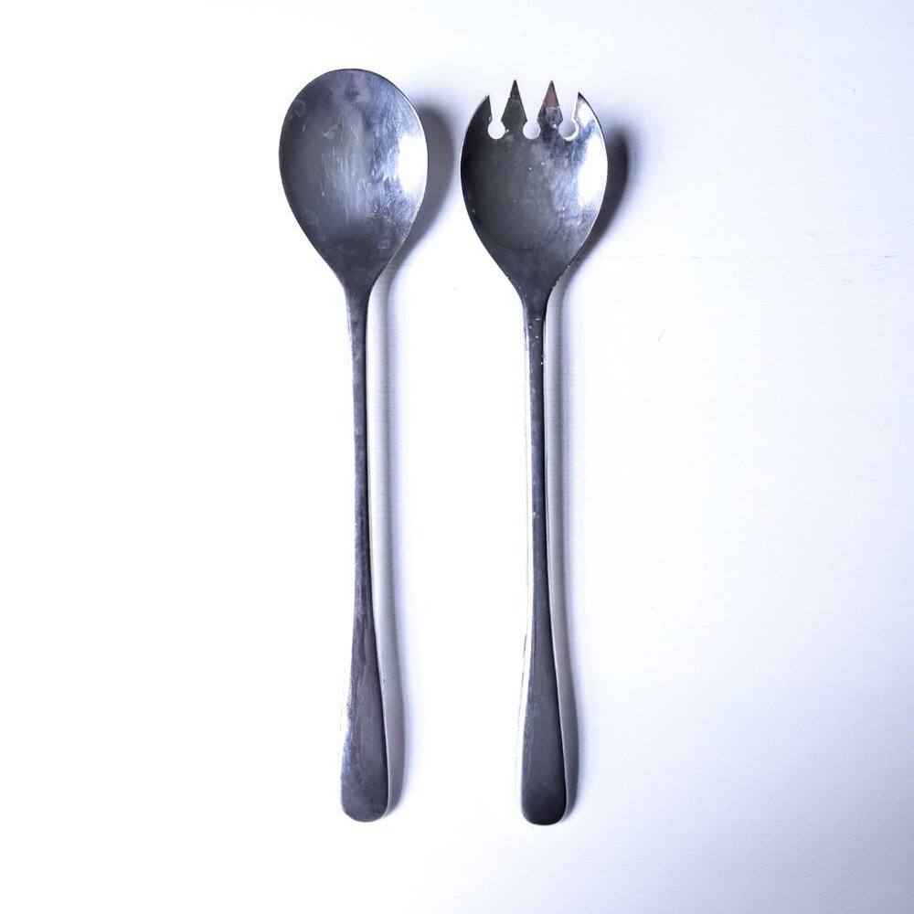 Vintage Silver Plated Salad Serving Utensils Set 9" Spoon & Fork Made in Italy